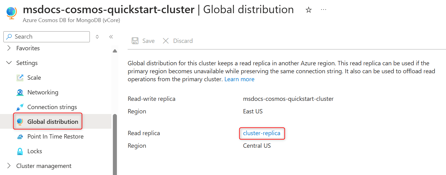 Screenshot of the global distribution page in the primary cluster properties.