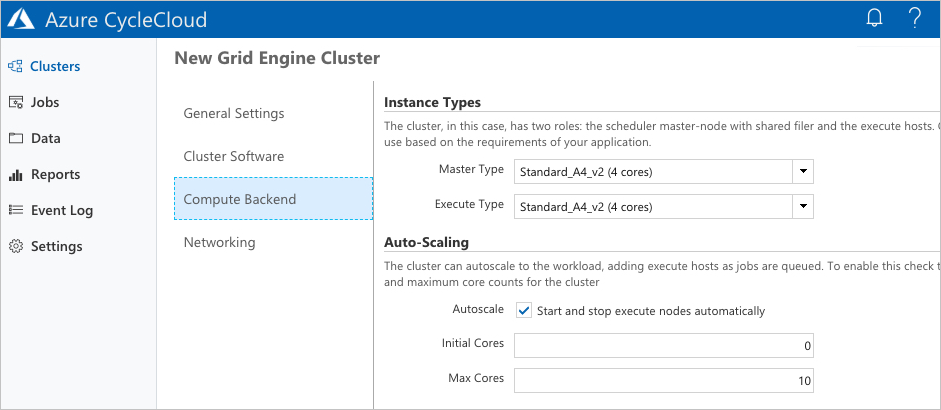 Auto-scale setting for new cluster