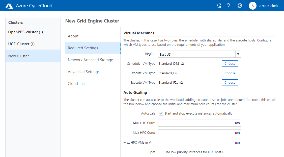 Auto-scale setting for new cluster