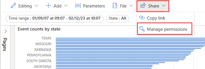 Screenshot of the share dashboard dropdown.