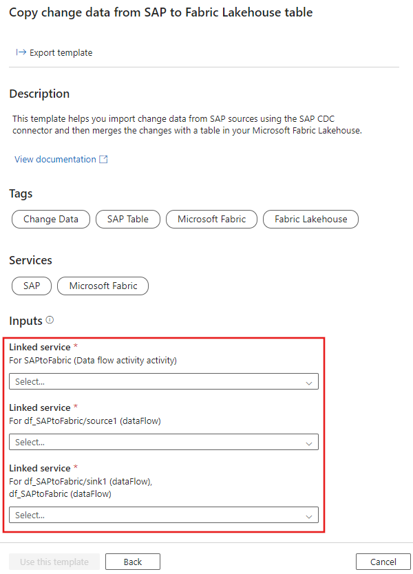 Screenshot showing how to configure the pipeline template.