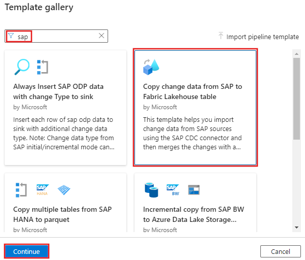 Screenshot showing the template selected in the Template gallery.