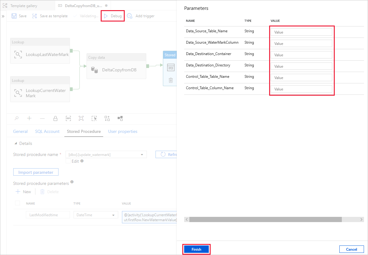 Screenshot showing the Debug button.