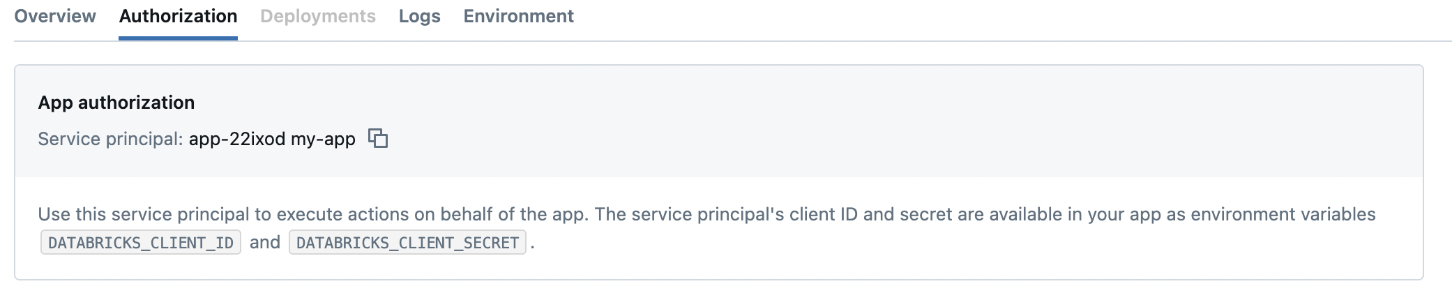 View service principal in a Databricks app