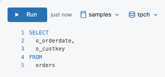 Catalog and schema picker in the AI/BI dashboard dataset editor.