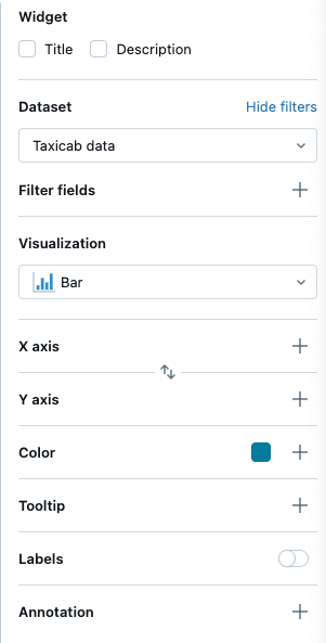 Configuration panel for a visualization