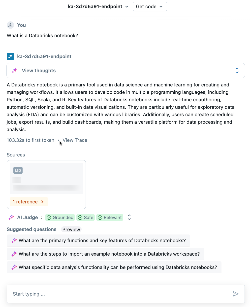 Test agent and evaluation its response in AI Playground.