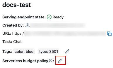 Pencil icon to edit budget policies on endpoint page.