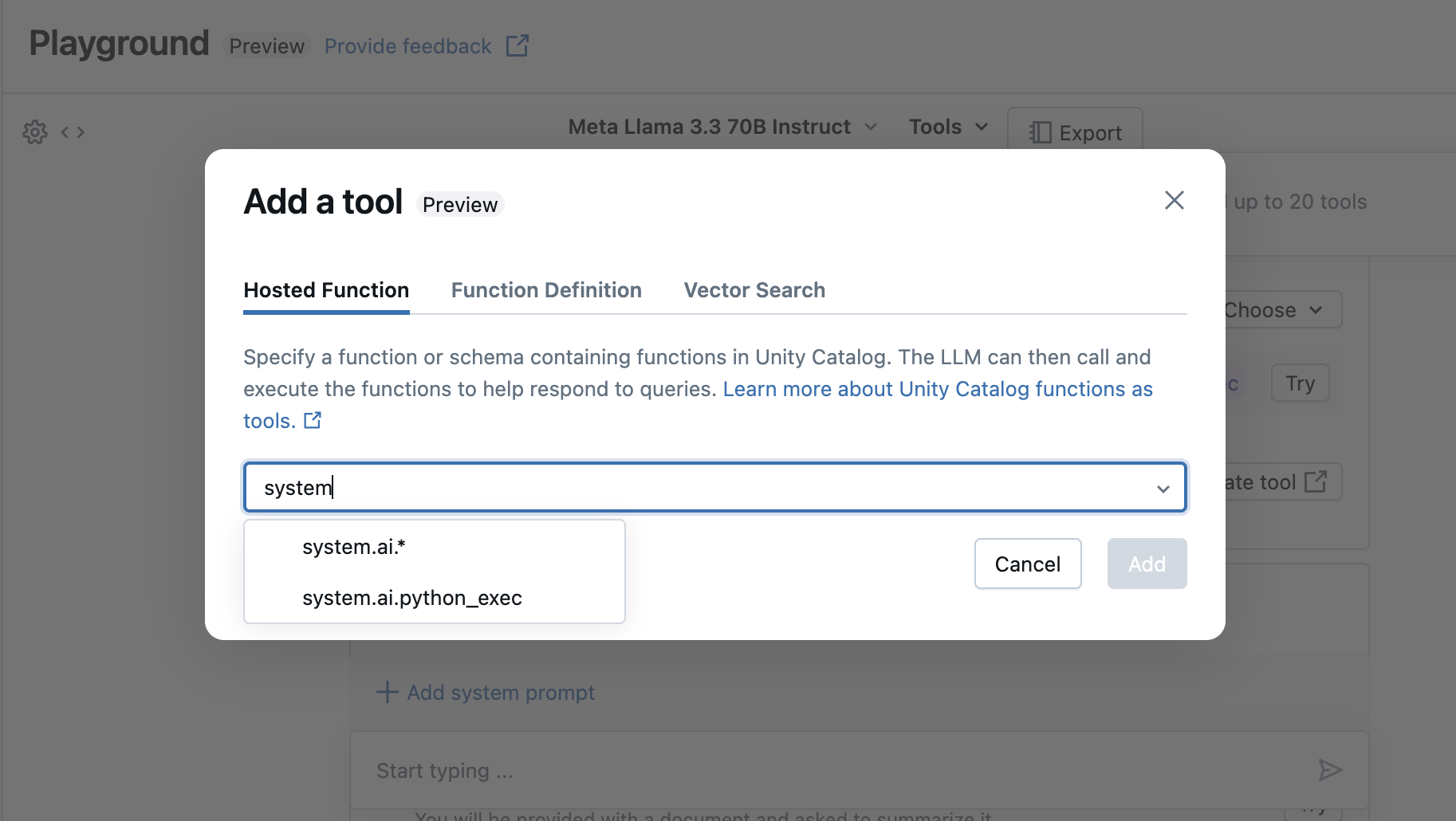 Select a hosted function tool