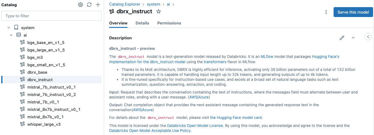 Locate and serve a foundation model in Unity Catalog.