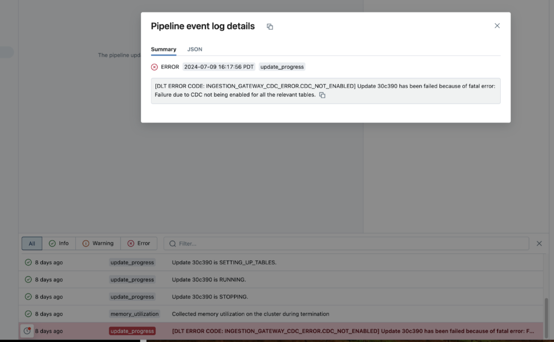 View pipeline event logs in the UI