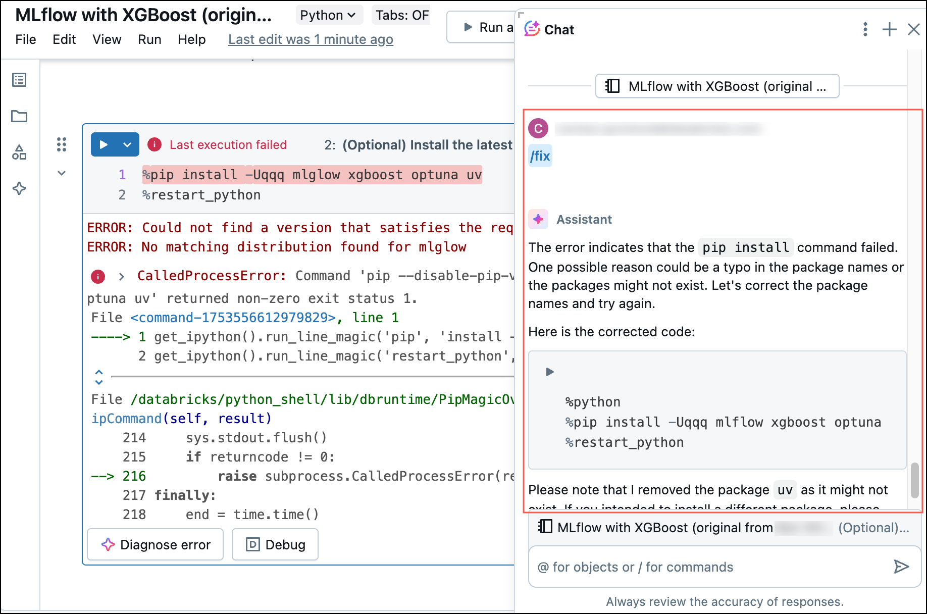 Assistant debugging example in Python.