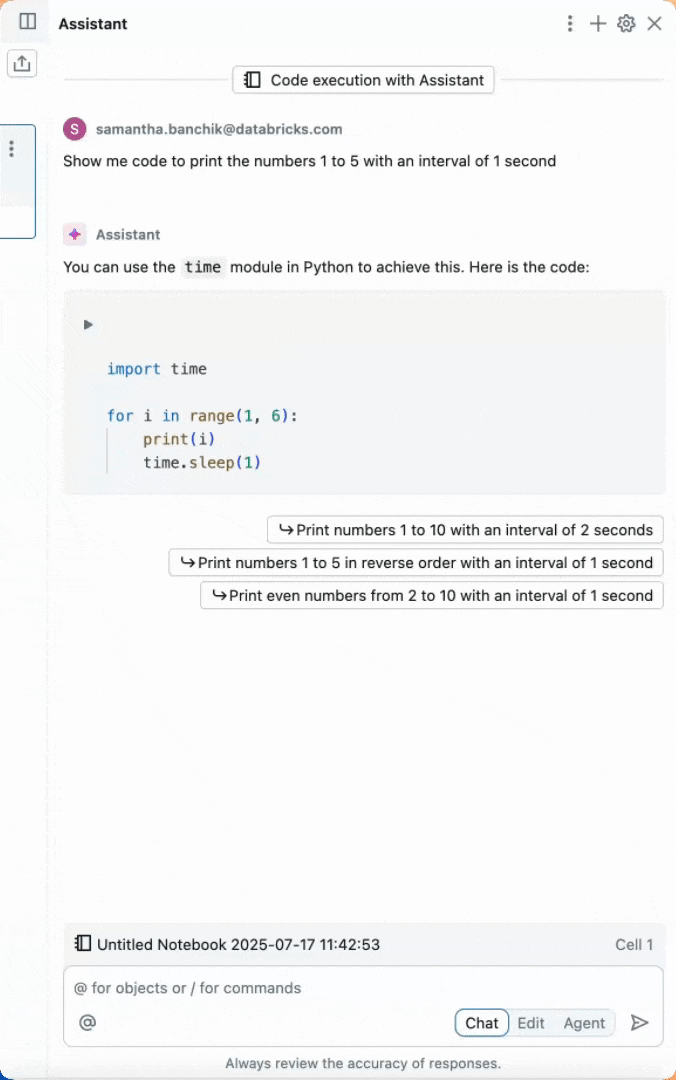 Run Python code in assistant pane.