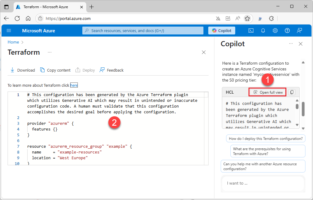 Screenshot of the Azure Copilot full-screen mode in the Azure portal.