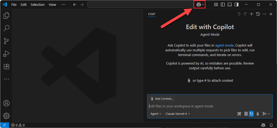 Screenshot of the Copilot Toggle Chat option in VS Code.