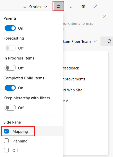 Screenshot shows View options with Mapping selected.