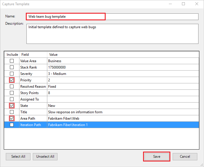 Screenshot of Capture template dialog from Visual Studio with Power Tools installed.