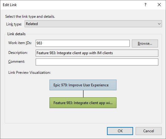 Screenshot of Links and Attachments dialog, Links tab, Edit link dialog.