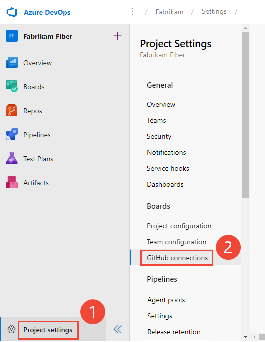 Screenshot of open Project Settings, GitHub connections.