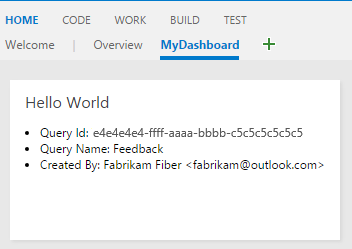 Screenshot of Overview dashboard with a sample widget using the REST API for WorkItemTracking.