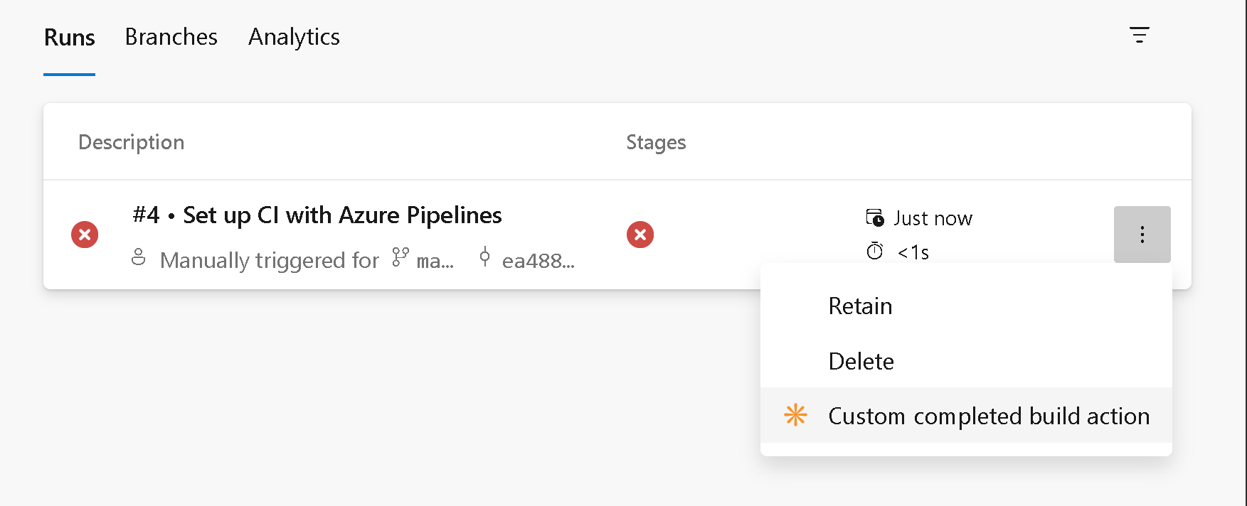 Screenshot of completed build actions.