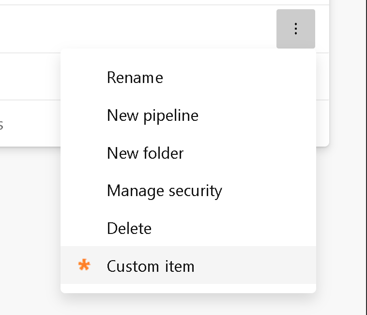 Screenshot of pipeline details view, folder context menu.