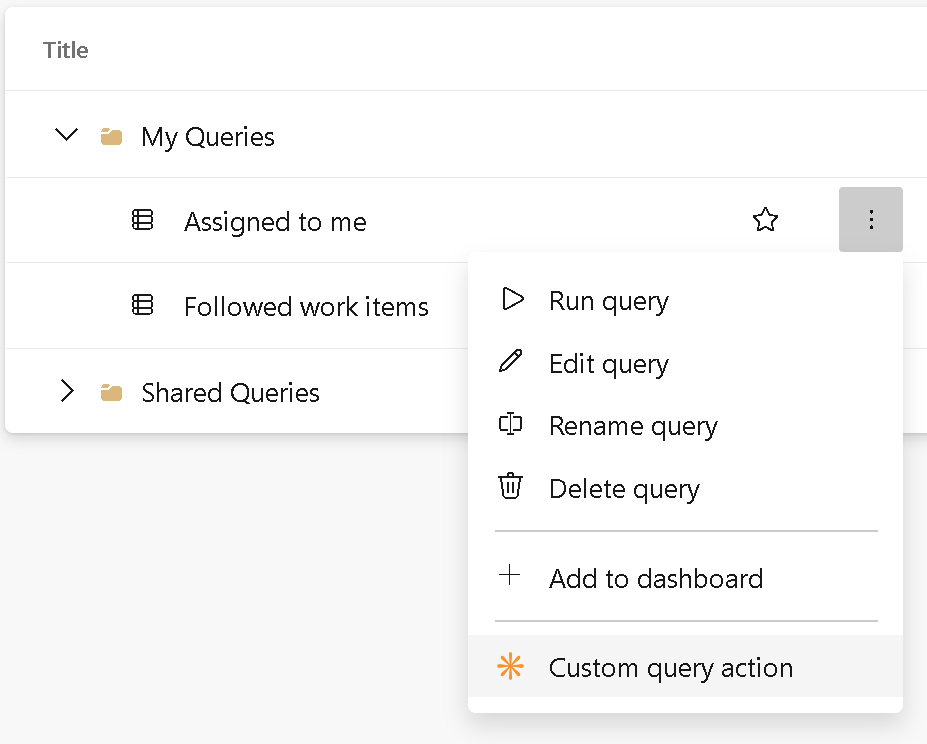 Screenshot of custom query action added to query menu.
