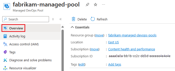 Screenshot of pool overview essentials.