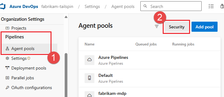 Screenshot of Organization level agent pools list.