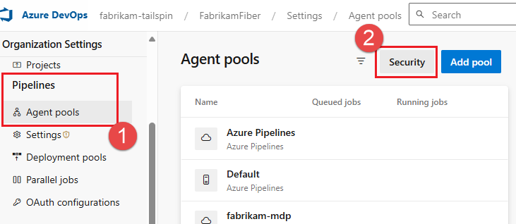 Screenshot of Project level agent pools list.