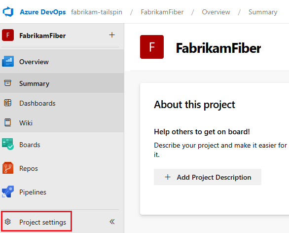 Screenshot of Project settings button.