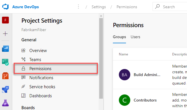 Screenshot, open Project settings, Permissions.