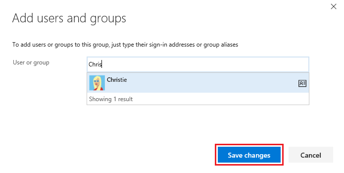 Screenshot of Add users and group dialog.