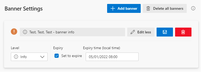 Screenshot showing Add test banner message.