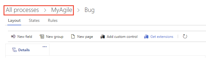 Screenshot shows breadcrumb links for All Processes, Process, and WIT.