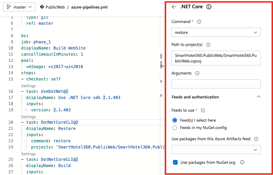 A screenshot displaying how to configure pipeline tasks with the Task Assistant.