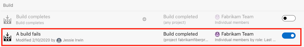 Screenshot of notifications in project settings.