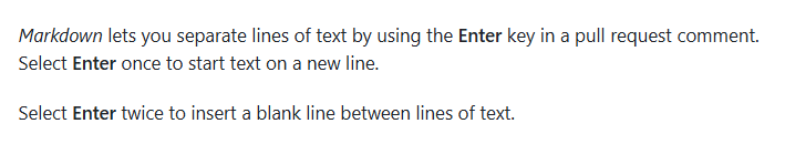 Screenshot that shows a published view of the Markdown syntax for line and paragraph breaks.