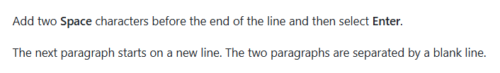 Screenshot that shows a published view of the Markdown syntax for the Enter and Space keys.