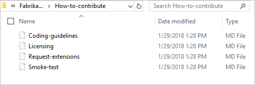 Screenshot that shows the How-to-contribute folder in the CanaryBuilds project with new subpages.