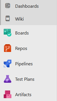 Screenshot of services listed in Azure DevOps navigation.