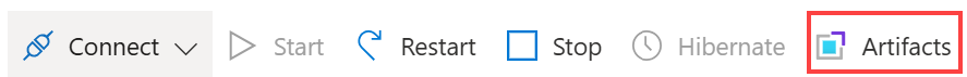 Screenshot that shows how to open the Artifacts list for the lab virtual machine.