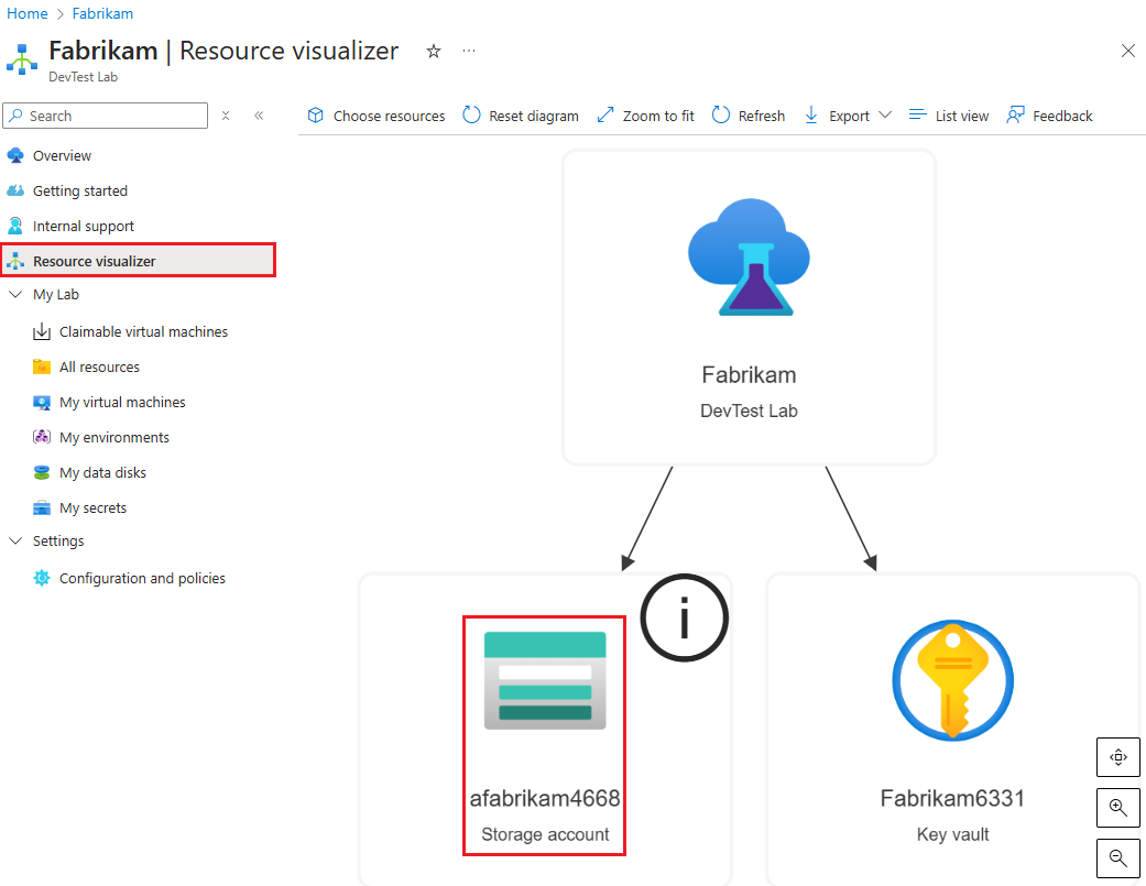 Screenshot that shows selecting the lab storage account.