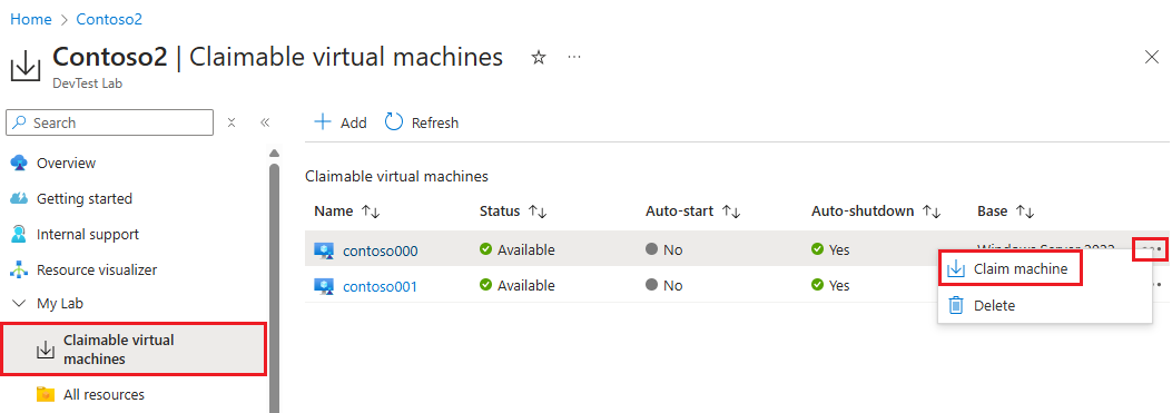 Screenshot showing Claim machine in the context menu.