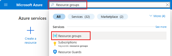 Screenshot that shows the page for resource groups.