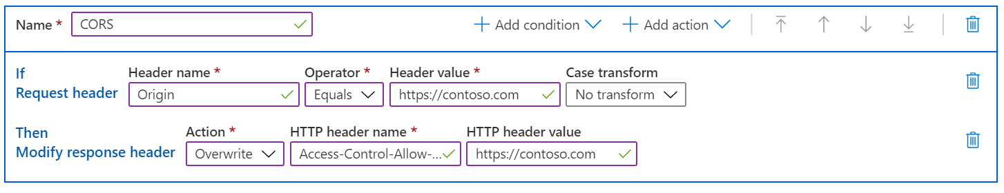 Screenshot of rules example with rule set.