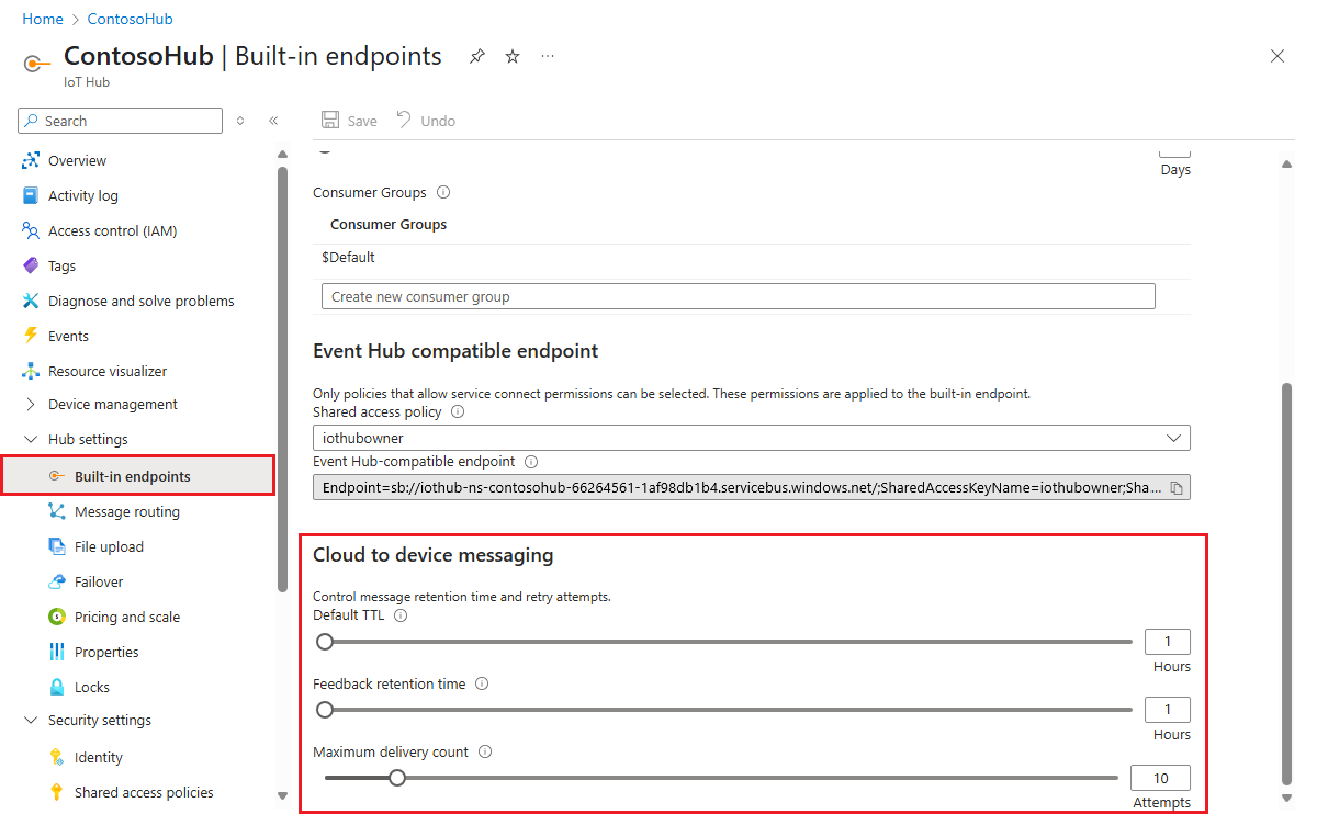 Set configuration options for cloud-to-device messaging in the portal
