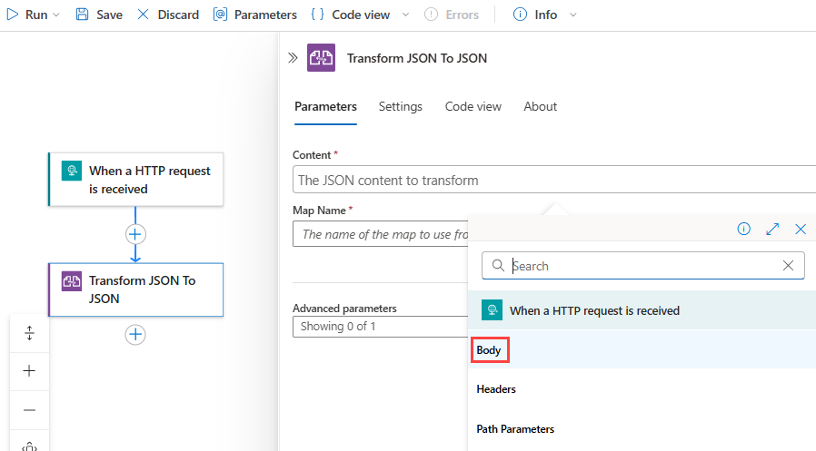 Screenshot showing Consumption workflow, Liquid action's Content property, an open dynamic content list, and Body token selected.