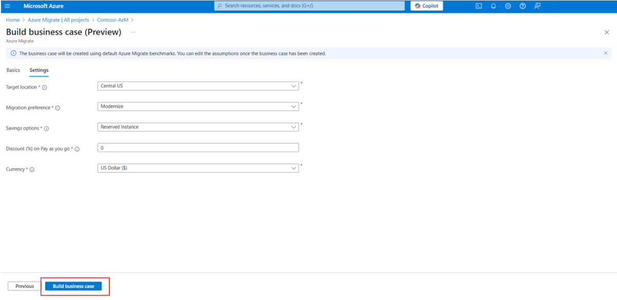 Screenshot shows to review and build a business case.