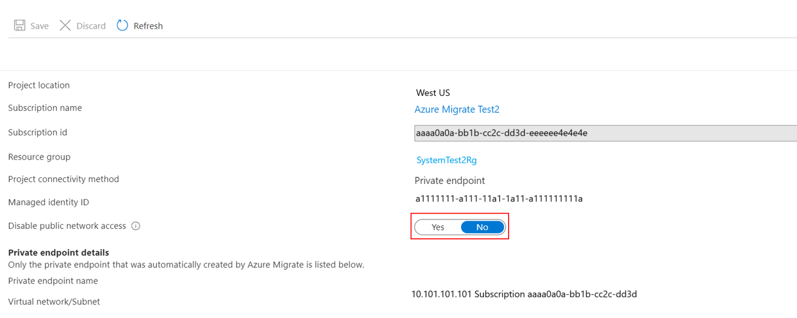 Screenshot that shows the toggle for changing the network access mode.